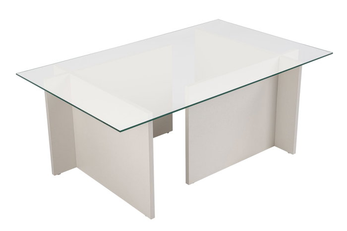 Nordure Mesa de centro blanca de madera con cristal templado, 105x40x65 cm